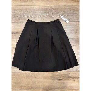 Elie Tahari Sabine Skirt Dark Brown Virgin Wool Pleated A-Line Velvet Trim Sz 6